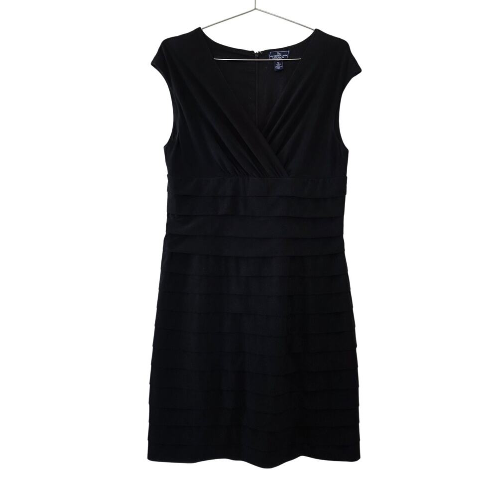 American Living Black Tiered Sheath Dress Womens Size 12 Sleeveless V Neck